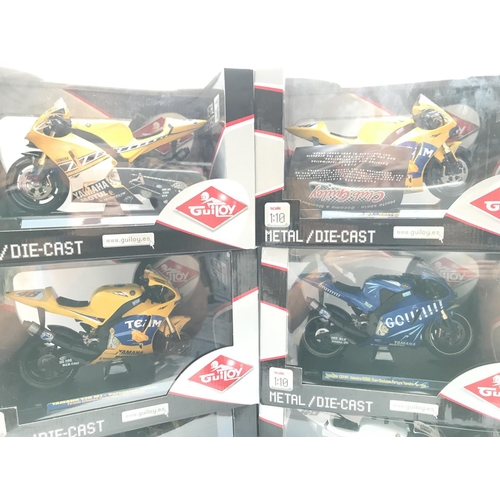 789 - 6 Boxed Guiloy Diecast 1:10 Scale Motorcycles.all Yamaha.