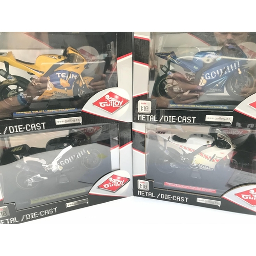 789 - 6 Boxed Guiloy Diecast 1:10 Scale Motorcycles.all Yamaha.