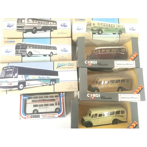 83 - A collection of 19 boxed Corgi model cars and busses mostly in the classics series.