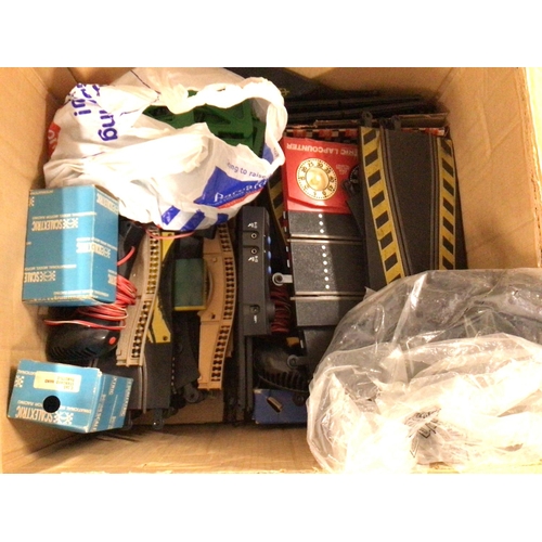 906 - 13 X Boxes Containing Scalextric Track. Controllers. And 2 Cars. Includes Bends. Straights. Crossroa... 