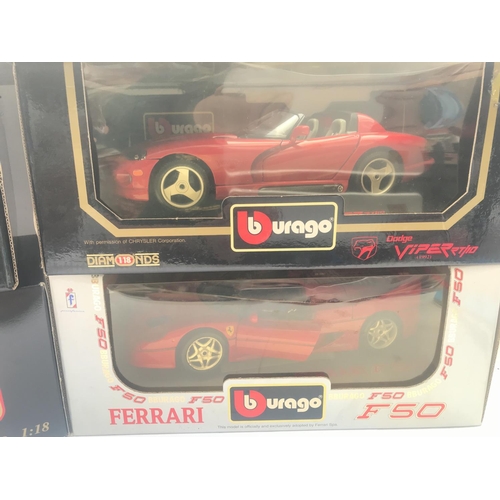 939 - 3 X Boxed Burago And 2 x Boxed Maisto Diecast Cars including Ferrari. Dodge Viper. Lamborghini. Buga... 