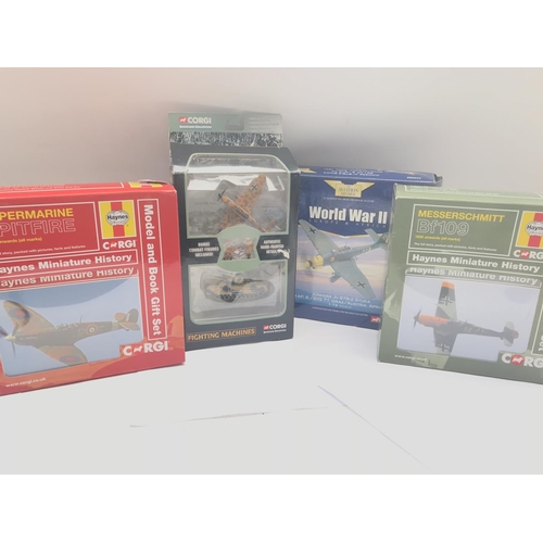 940 - 3 X Boxed Corgi Aircraft and a Fighting machines Set. A Spitfire. A Messerschmitt. A Junkers and El ... 