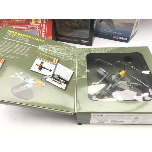 940 - 3 X Boxed Corgi Aircraft and a Fighting machines Set. A Spitfire. A Messerschmitt. A Junkers and El ... 