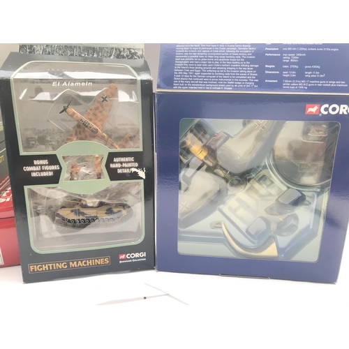 940 - 3 X Boxed Corgi Aircraft and a Fighting machines Set. A Spitfire. A Messerschmitt. A Junkers and El ... 