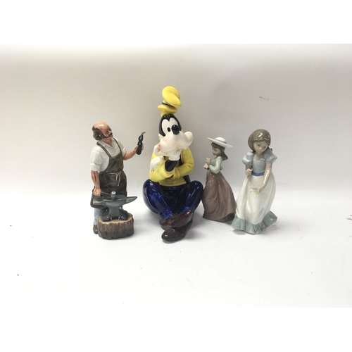 117 - Mixed lot of 4 figures including Royal Doulton, Nao and a goofy figure