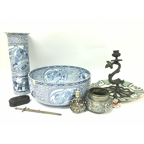143 - A Collection of oriental style items including William Adams bowl and vases, ginger jars, a dragon c... 