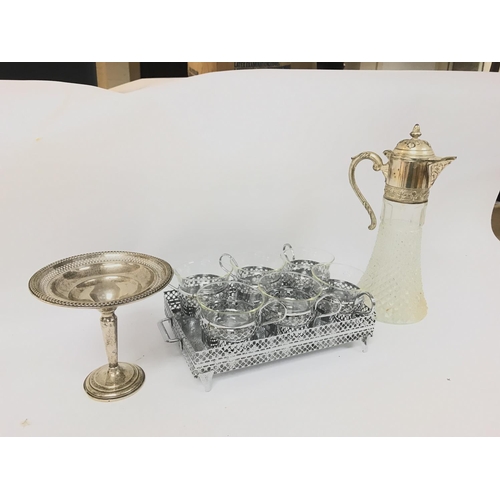 158 - Schott & Gen glass. Silver plate vase and decanter
