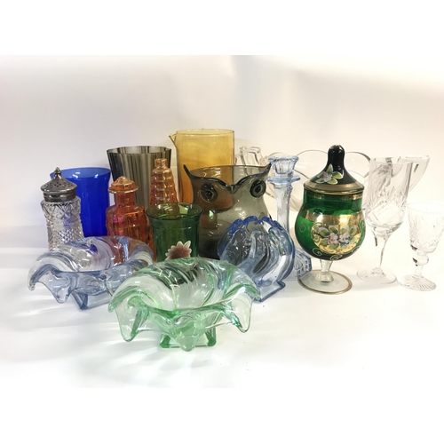 165 - Collection of glass objects including bowls, drinking glasses and candlestick holder. No Reserve
