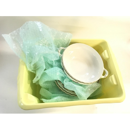 169 - Box of grindley China consisting mostly of plates and one double handled bowl. No reserve.
