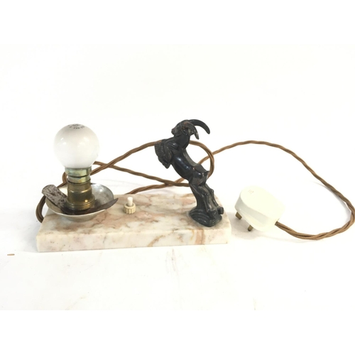 285 - Vintage art deco leaping metal goat table desk lamp with a Quartz plinth. No reserve.