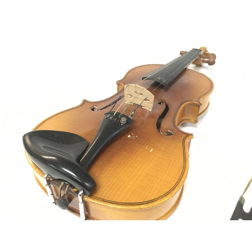 475 - A cased Lark violin , 56cm long. Postage category C