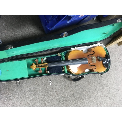 475 - A cased Lark violin , 56cm long. Postage category C