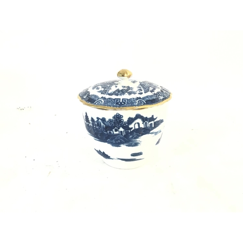 512 - Ceramic white and blue 1785 made sugar bowl and cover. No reserve.