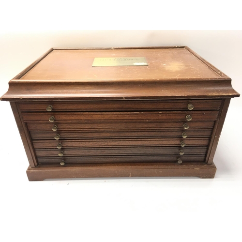 85 - wooden coin collectors cabinet.