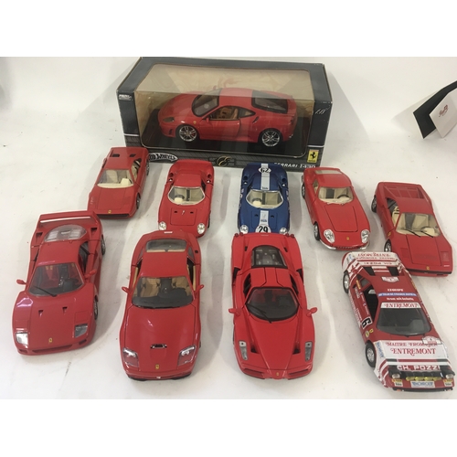 931 - Collection of 10 model Ferraris 9 x 1/24 scale ..includes boxed Hot Wheels F430 /18 scale. Mostly by... 