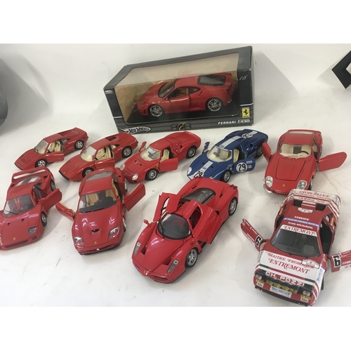 931 - Collection of 10 model Ferraris 9 x 1/24 scale ..includes boxed Hot Wheels F430 /18 scale. Mostly by... 