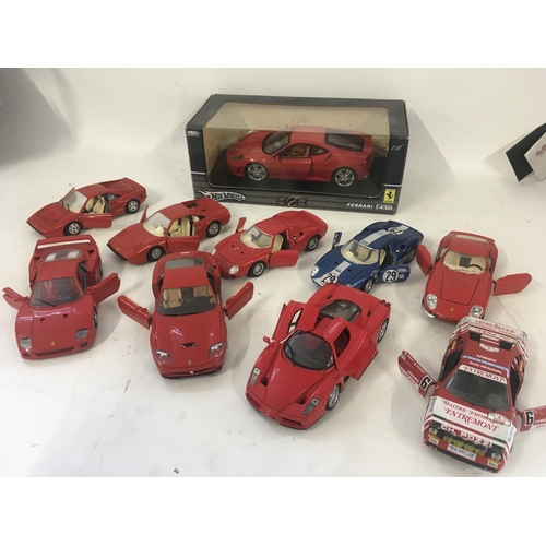 931 - Collection of 10 model Ferraris 9 x 1/24 scale ..includes boxed Hot Wheels F430 /18 scale. Mostly by... 