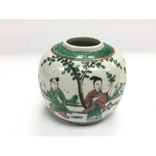 1011 - An Oriental vase of ovoid form decorated with figures in a garden setting, approx height 9cm. Shippi... 