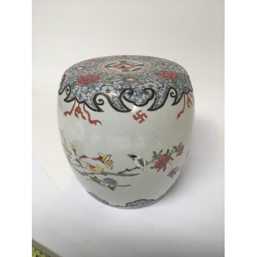 1032 - A small late late 19th Century Chinese Export famille rose porcelain seat. decorated with flowers fo... 