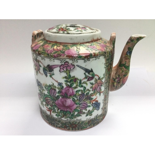 1056 - A Cantonese famille rose teapot, approx height 16cm. Shipping category D.