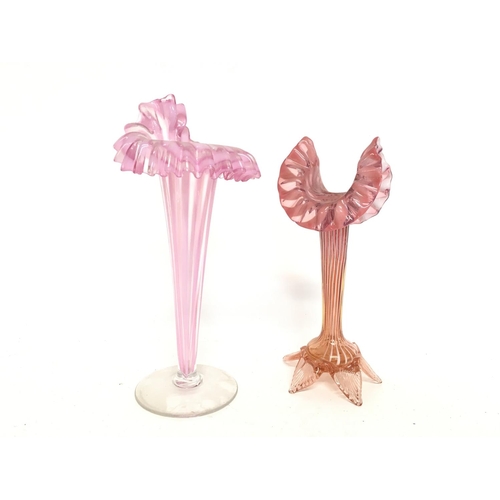 1145 - Late 19th century opalescent flower vases, approximately 24 & 21cm tall. Postage category D- NO RESE... 