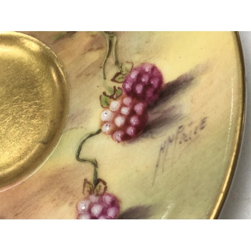 1251 - Two small Royal Worcester cups and saucers decorated with fruit.5.5 cm no damage or restoration.