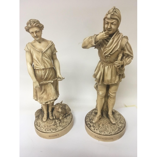 1274 - A pair of Early 20th Century Continental ceramic figures Audrey and Touchstone Height 48cm. one mino... 