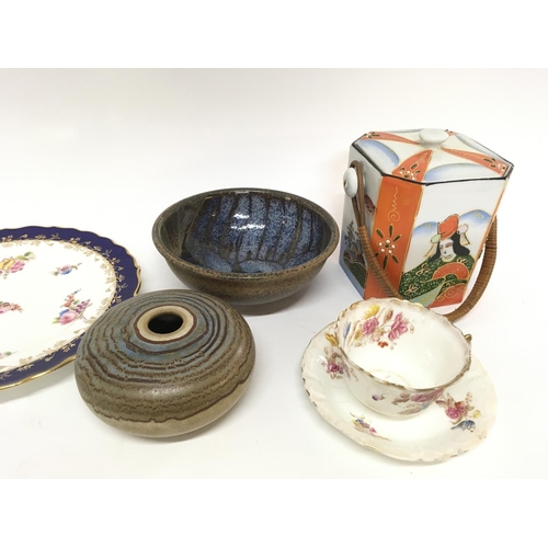 1300 - Assorted collection of ceramics including Coalport plates and studio pottery. Postage D