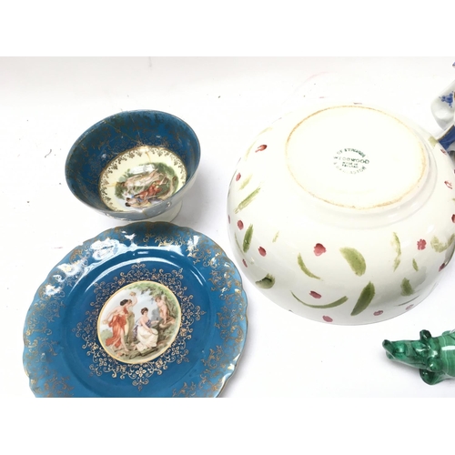 1317 - A collection of ceramics including Limoges, figure group and a Wedgwood bowl. Postage category D