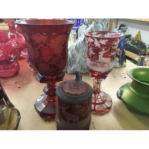 1332 - A collection of Victorian and later glassware including bohemian cranberry