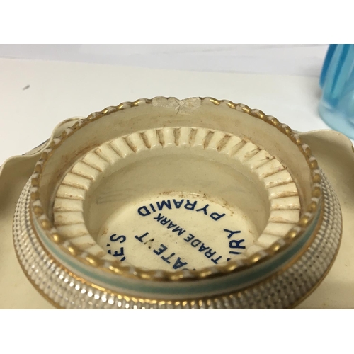 1338 - An unusual late Victorian ceramic and glass candle holder S Clarkes Patent Fairy Pyramid. Made by Ma... 