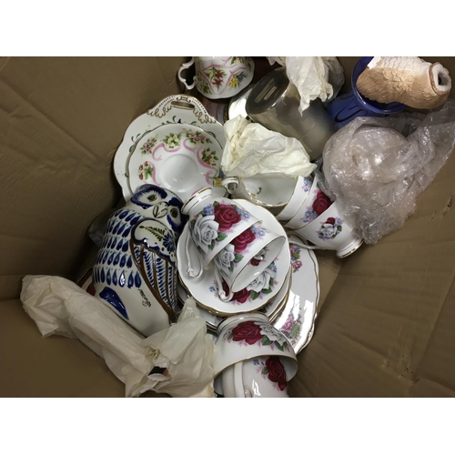 1340 - A collection of ceramics including owl and elephant ornaments, Queen Anne Duet cups and saucers. Pos... 