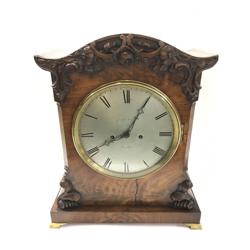 1402 - A Joseph Perkins mahogany bracket clock, dimensions 17x35x43cm. (One foot is loose) Postage category... 