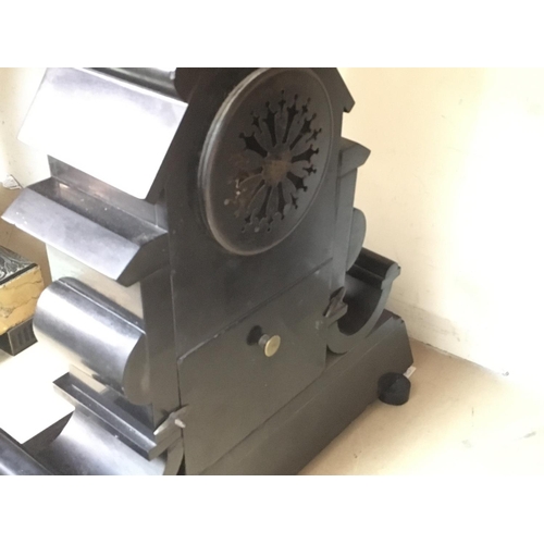 1406 - A slate mantle clock (loose foot). 47 x44cm Postage category D