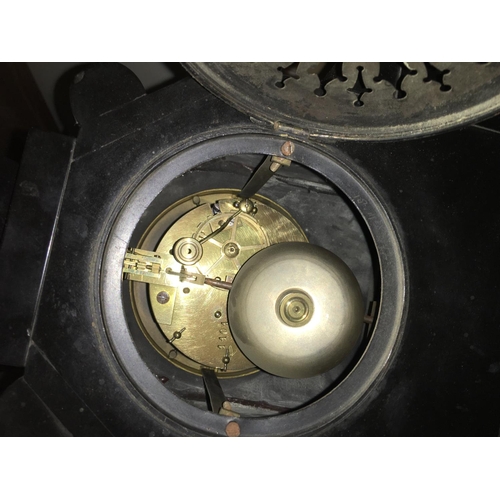 1406 - A slate mantle clock (loose foot). 47 x44cm Postage category D