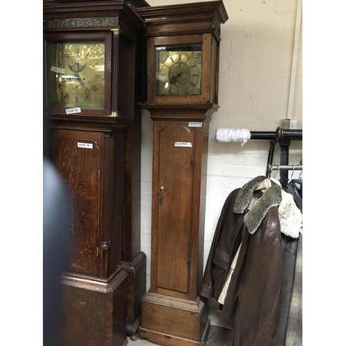 1418 - An oak cased 30 hour long case clock, the brass dial with Roman numerals- NO RESERVE
