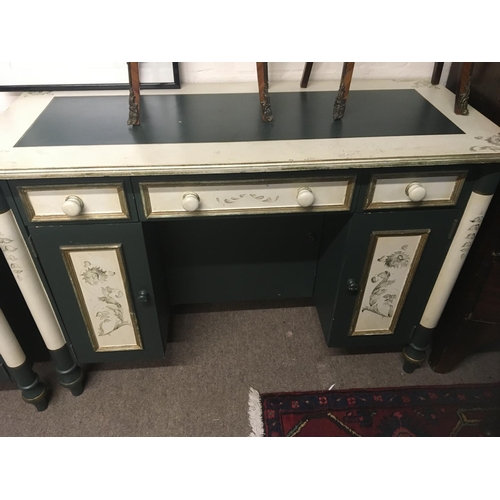 1425 - A painted wood side table with drawers and cupboard and a conforming small cabinet (2)- NO RESERVE