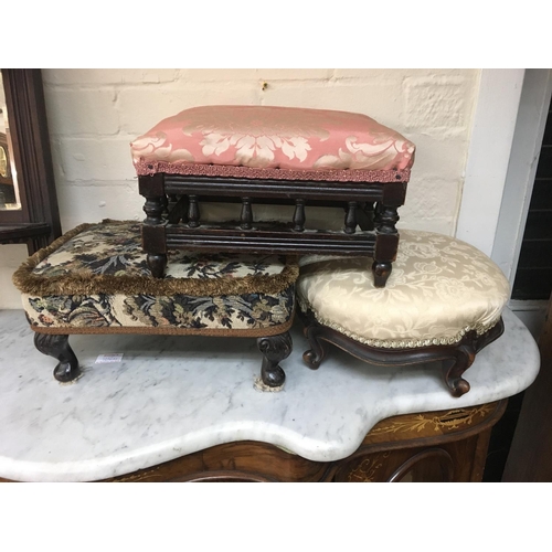 1509 - A collection of furniture comprising music cabinet, wash stand , footstools and hanging self .