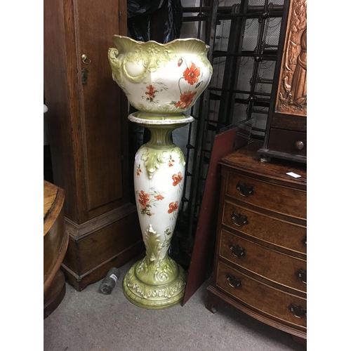 1510 - A Victorian jardiniere on stand decorated with poppies.