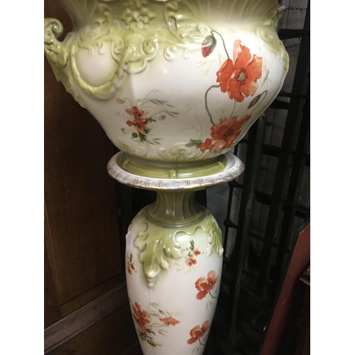 1510 - A Victorian jardiniere on stand decorated with poppies.