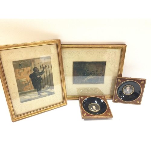 1602 - Two pairs of prints including framed miniatures, postage category D- NO RESERVE