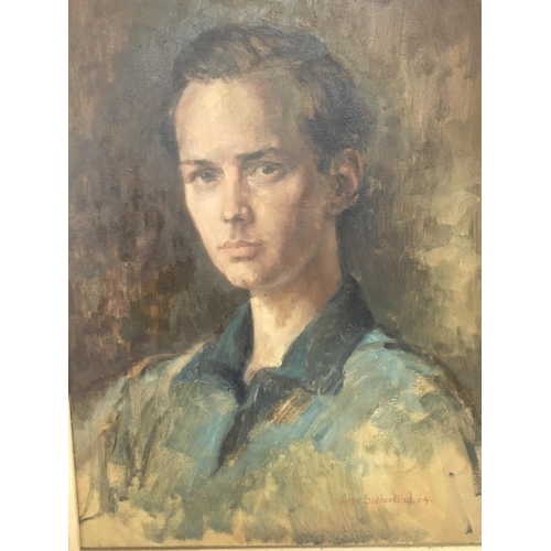 1606 - A Quality framed oil painting on canvas portrait of a young man signed Alan Sutherland dated 64. 60c... 