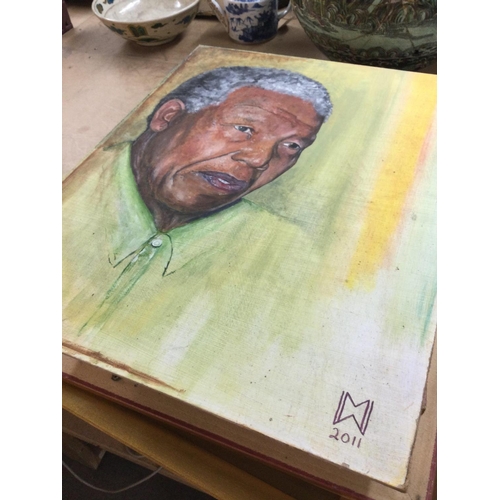 1608 - A collection of hand painted 20th century portraits including Royal Family, Politicians, Mandela, At... 