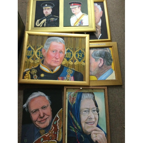 1608 - A collection of hand painted 20th century portraits including Royal Family, Politicians, Mandela, At... 
