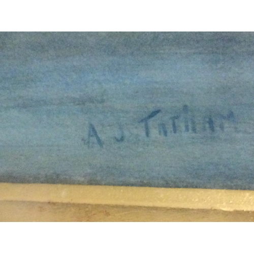 1609 - A gilt framed watercolour depicting dogs amongst flowers with classical buildings beyond.signed A J ... 