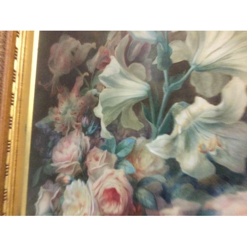 1609 - A gilt framed watercolour depicting dogs amongst flowers with classical buildings beyond.signed A J ... 