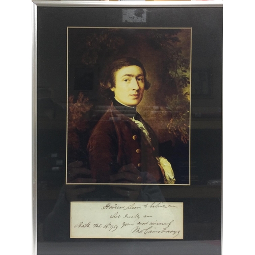1614 - A framed and glazed hand written note and signature of Thomas Gainsborough, 1727-1788, approx 31cm x... 