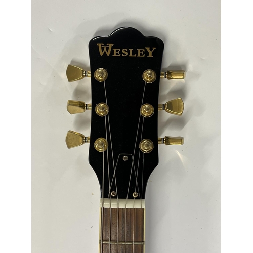 2394 - A Wesley Replica ES Type Thinline Semi-Acoustic guitar sunburst with flame top and gold plated par... 