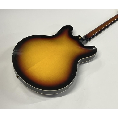 2394 - A Wesley Replica ES Type Thinline Semi-Acoustic guitar sunburst with flame top and gold plated par... 