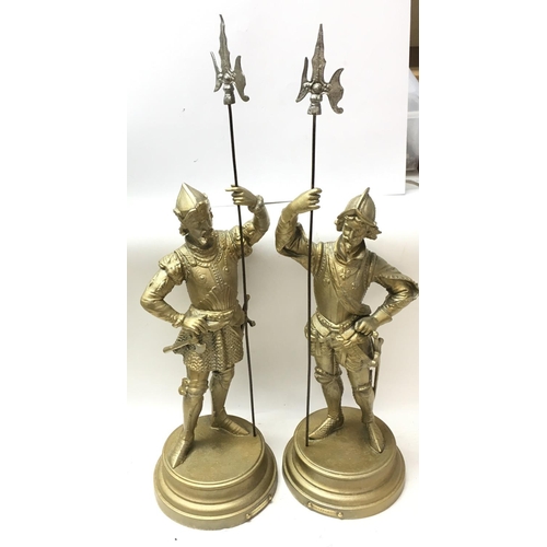 926 - 19th century gilt spelter figures with Halberds. 65cm tall. Postage category D